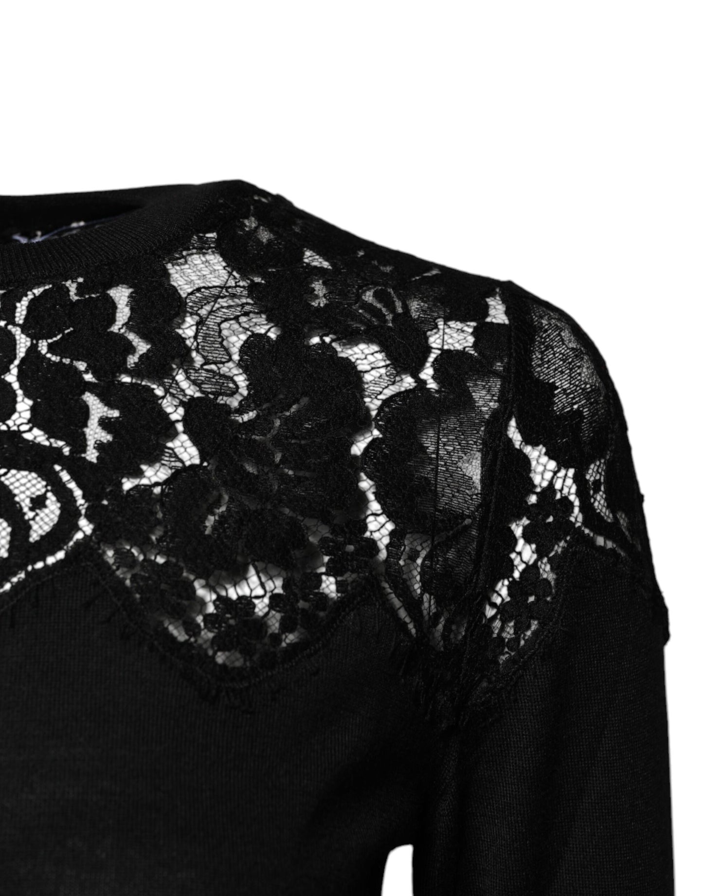 Black Floral Lace Long Sleeves Blouse Top-Dolce & Gabbana-LabelTerrace.com