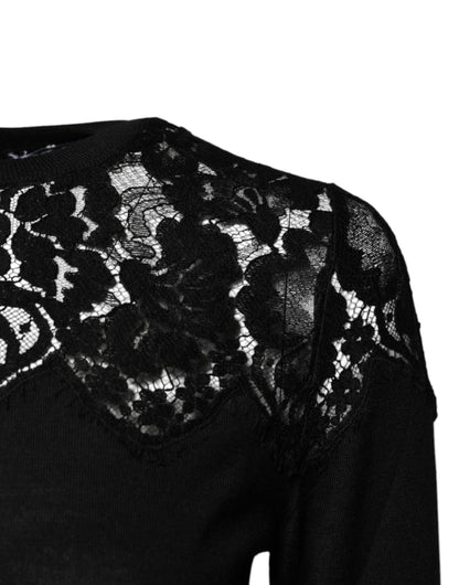 Black Floral Lace Long Sleeves Blouse Top-Dolce & Gabbana-LabelTerrace.com