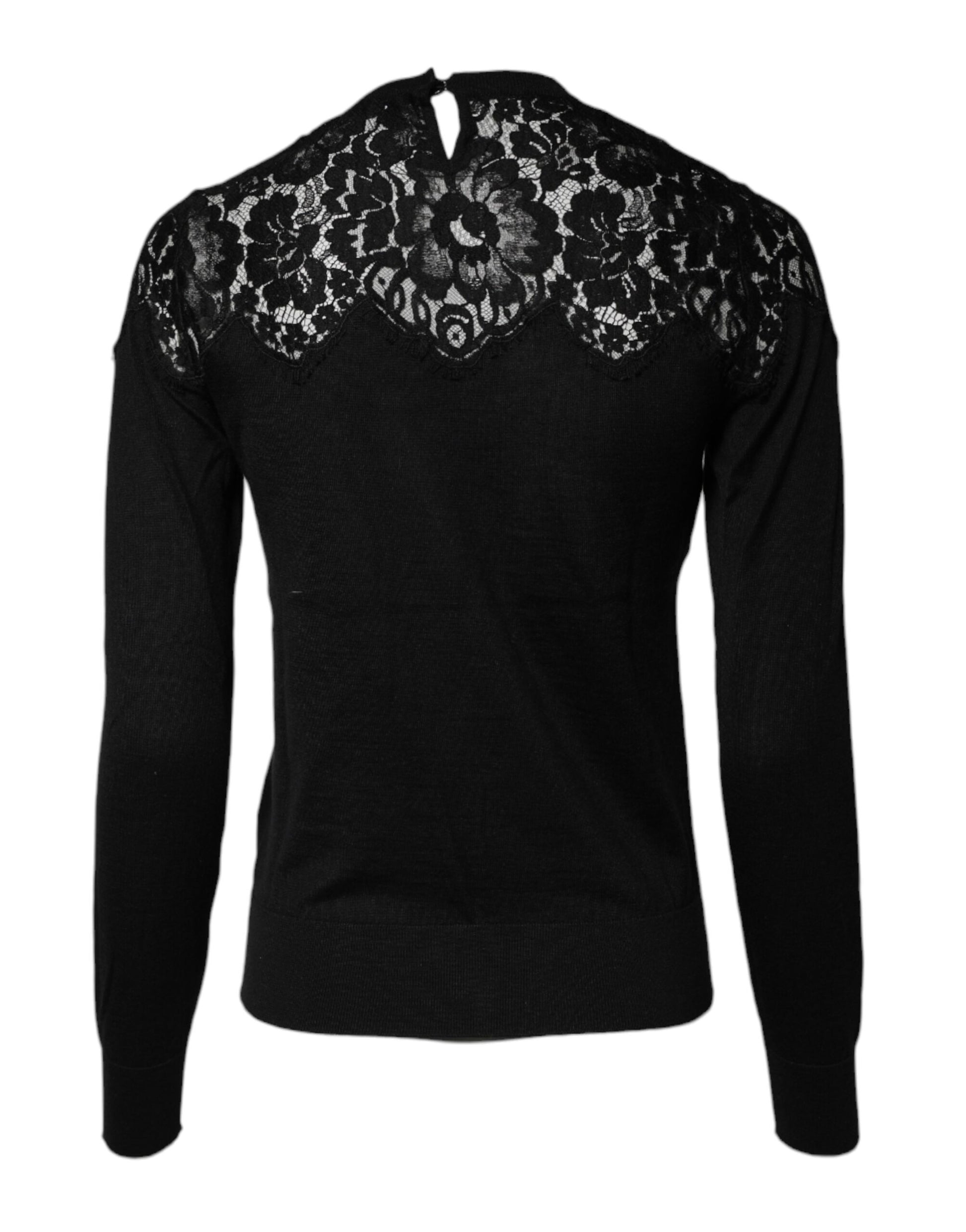 Black Floral Lace Long Sleeves Blouse Top-Dolce & Gabbana-LabelTerrace.com