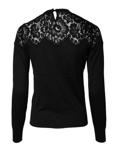Black Floral Lace Long Sleeves Blouse Top-Dolce & Gabbana-LabelTerrace.com