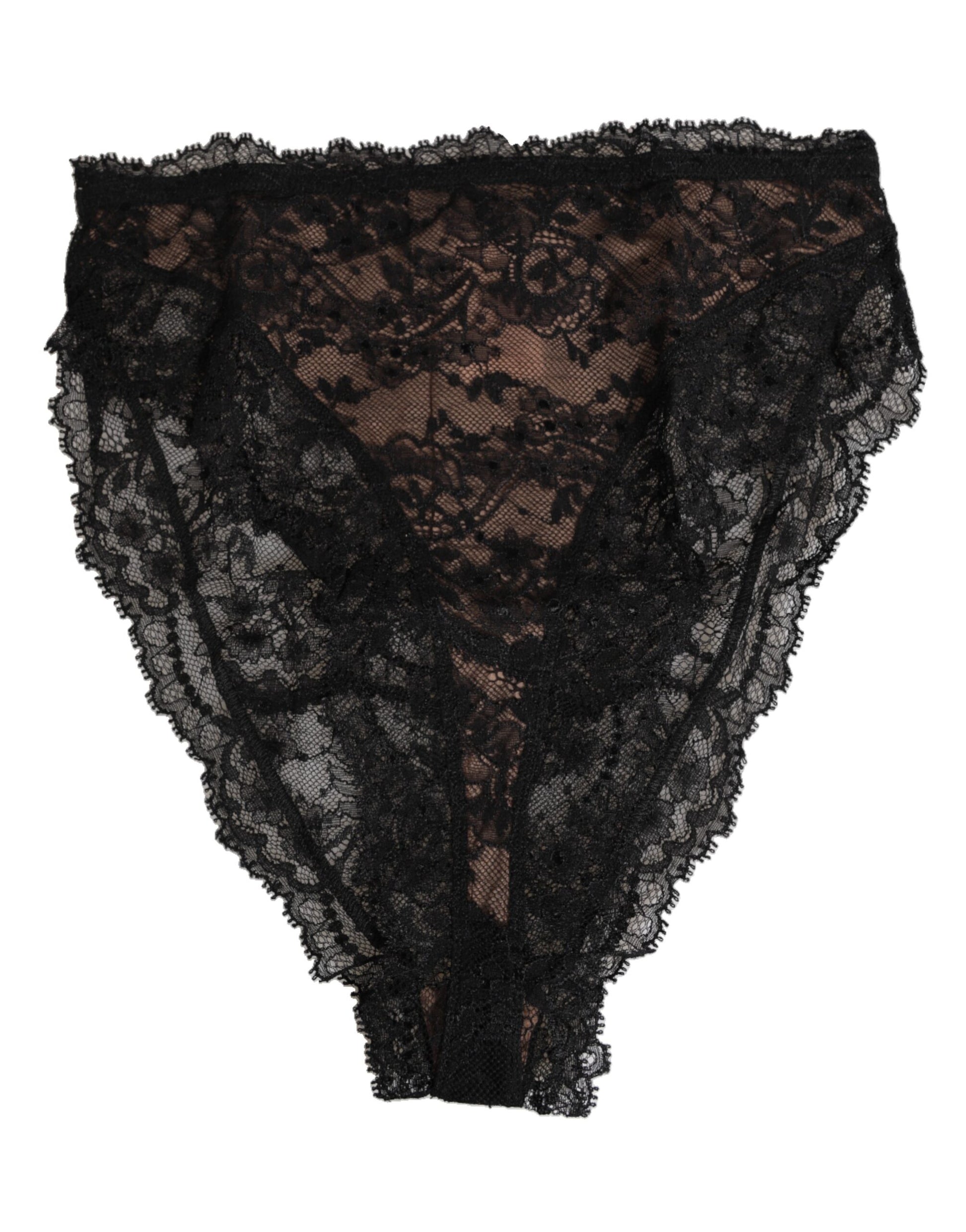 Black Floral Lace Mesh High Brief Panty Underwear