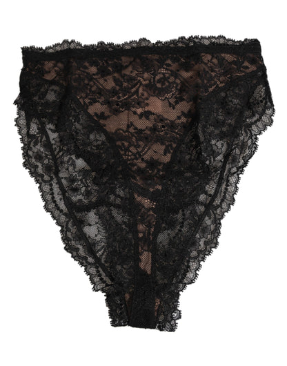 Black Floral Lace Mesh High Brief Panty Underwear