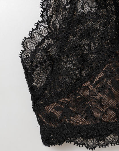 Black Floral Lace Mesh High Brief Panty Underwear