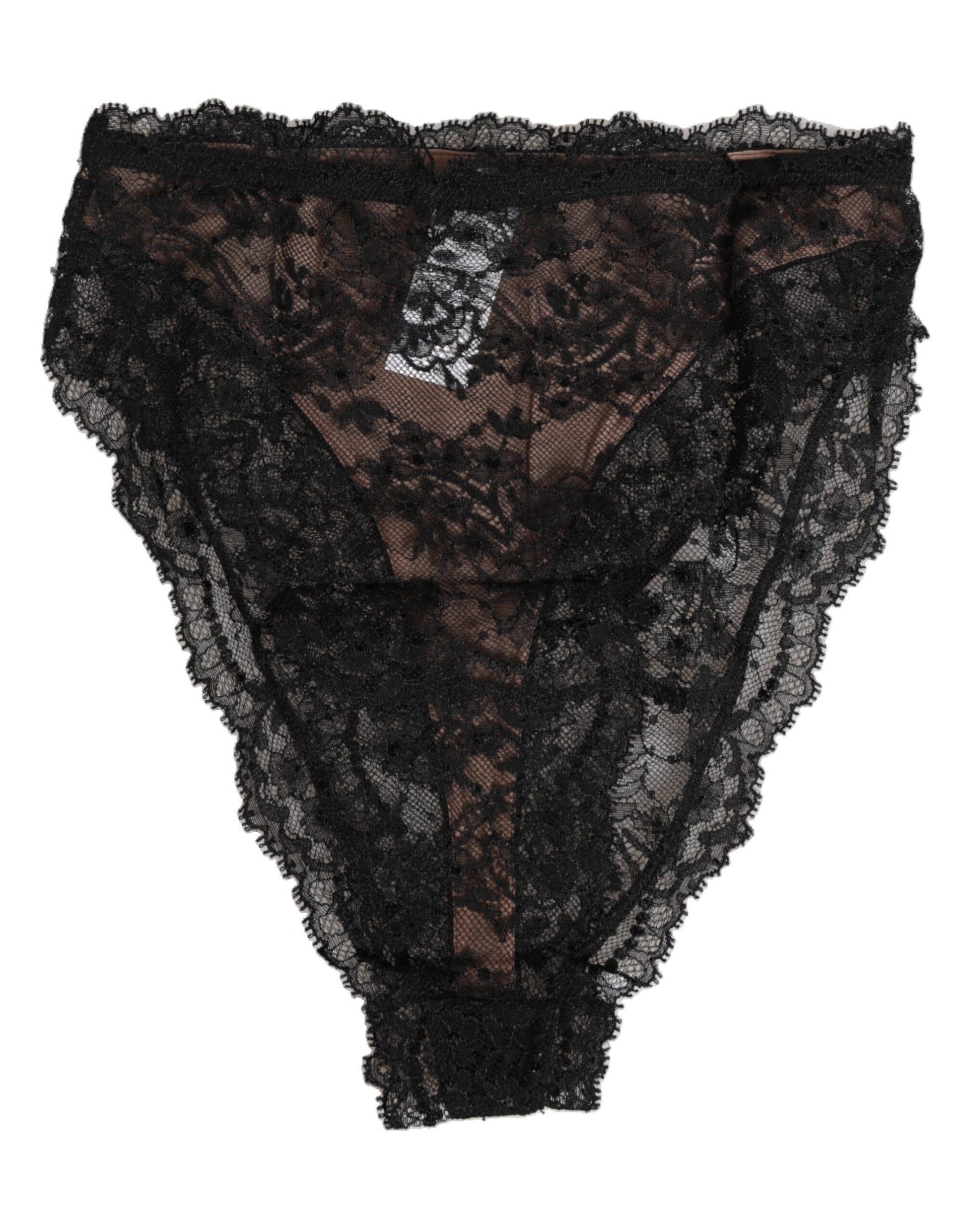 Black Floral Lace Mesh High Brief Panty Underwear