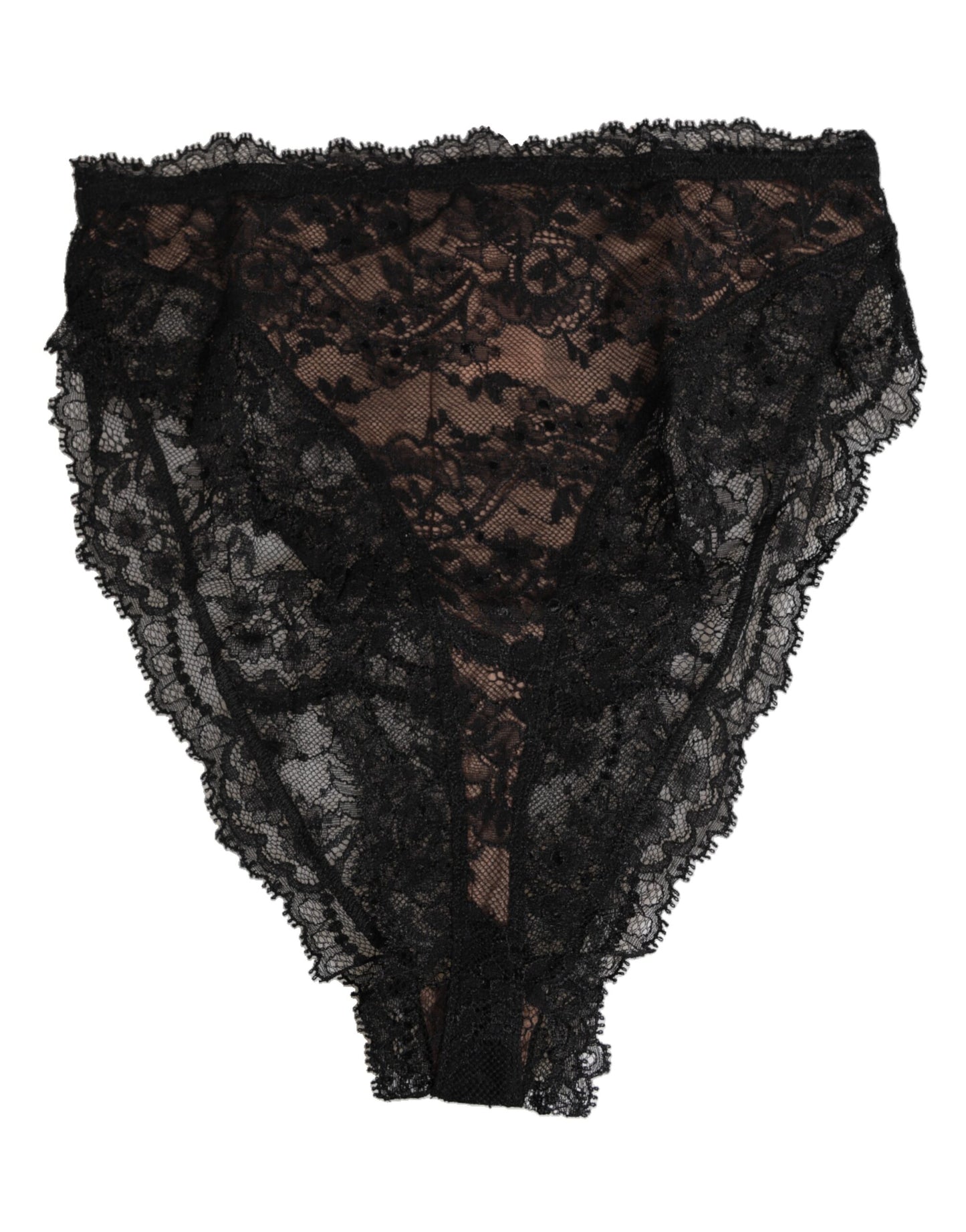 Black Floral Lace Mesh High Brief Panty Underwear