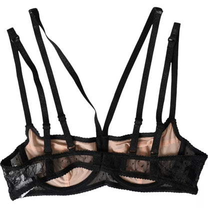 Black Floral Lace Nylon Balconcino Bra Underwear-Dolce & Gabbana-LabelTerrace.com