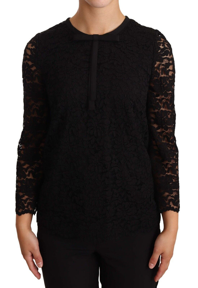 Black Floral Lace Nylon Blouse Top-Dolce & Gabbana-LabelTerrace.com