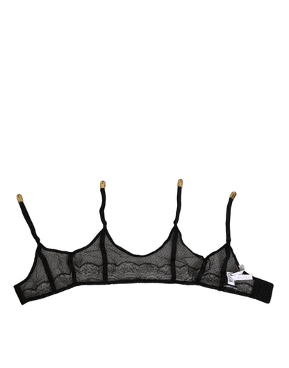 Black Floral Lace Nylon Strap Garter Underwear