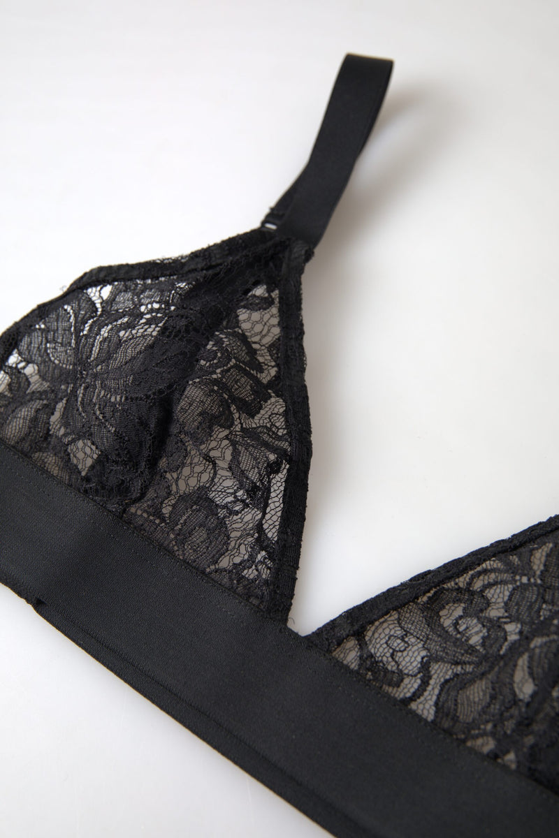 Black Floral Lace Nylon Stretch Bra Underwear-Dolce & Gabbana-LabelTerrace.com