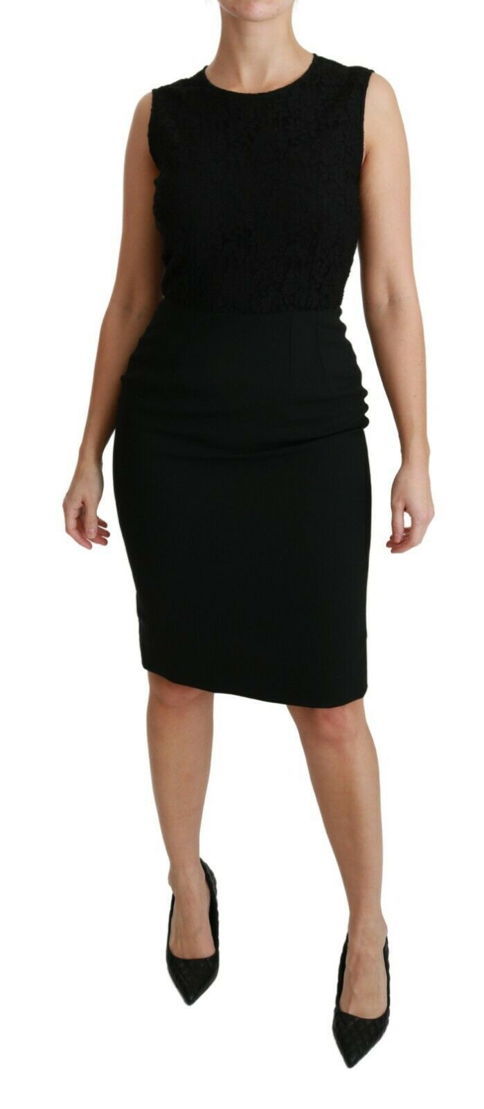 Black Floral Lace Sheath Gown Dress-Dolce & Gabbana-LabelTerrace.com