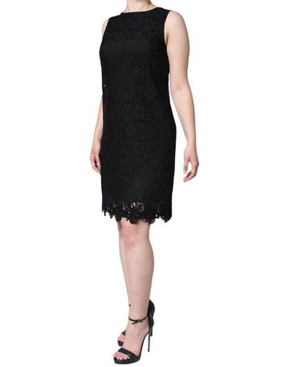 Black Floral Lace Sheath Sleeveless Mini Dress-Dolce & Gabbana-LabelTerrace.com