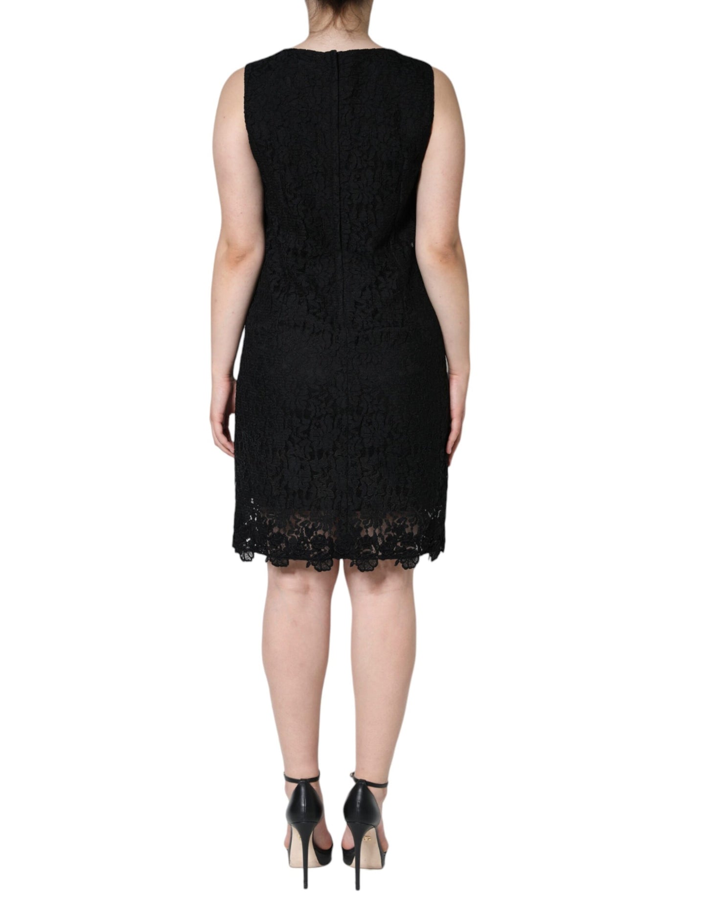 Black Floral Lace Sheath Sleeveless Mini Dress-Dolce & Gabbana-LabelTerrace.com