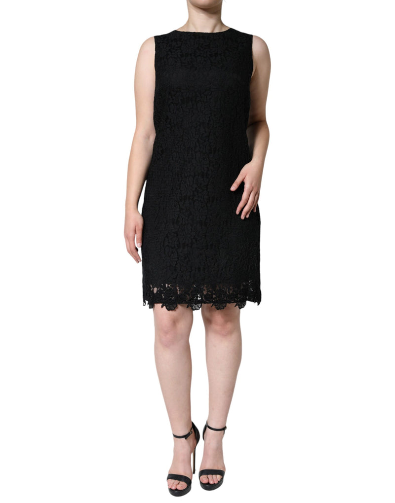 Black Floral Lace Sheath Sleeveless Mini Dress-Dolce & Gabbana-LabelTerrace.com