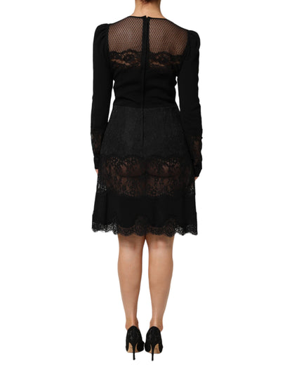 Black Floral Lace Trim Sheath A-line Dress-Dolce & Gabbana-LabelTerrace.com