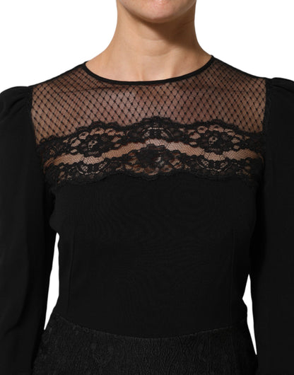 Black Floral Lace Trim Sheath A-line Dress-Dolce & Gabbana-LabelTerrace.com