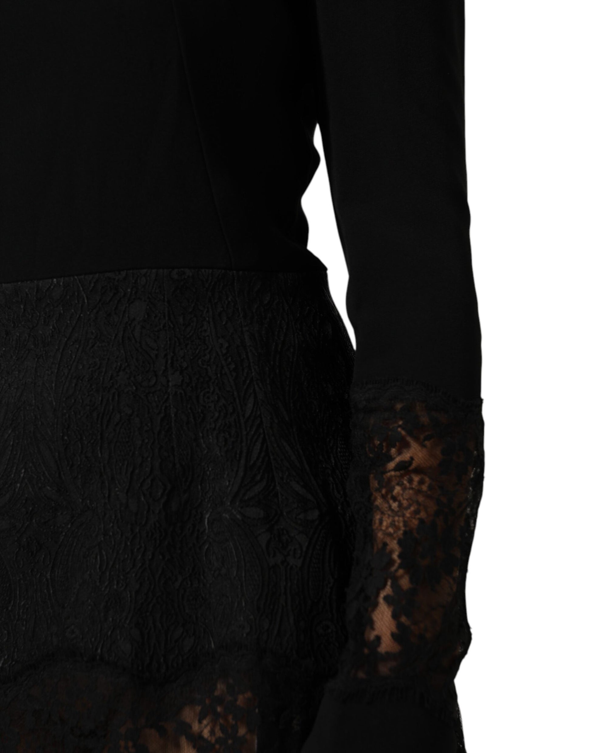 Black Floral Lace Trim Sheath A-line Dress-Dolce & Gabbana-LabelTerrace.com