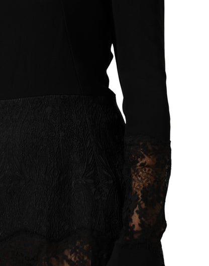 Black Floral Lace Trim Sheath A-line Dress-Dolce & Gabbana-LabelTerrace.com