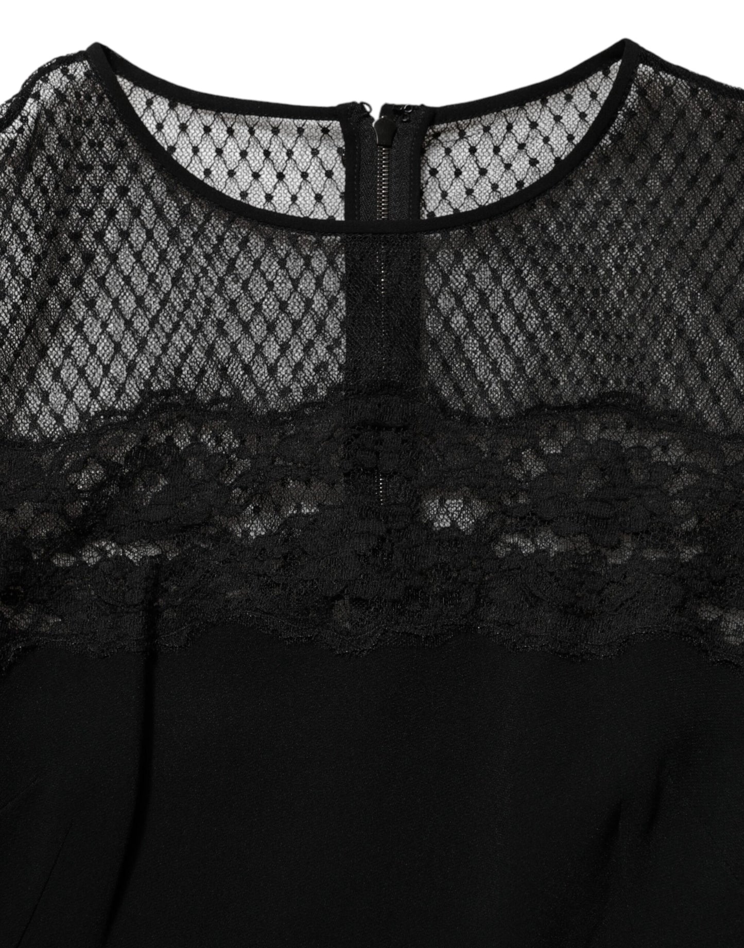 Black Floral Lace Trim Sheath A-line Dress-Dolce & Gabbana-LabelTerrace.com