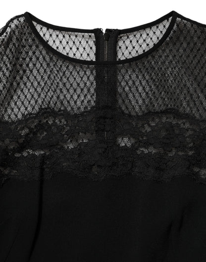 Black Floral Lace Trim Sheath A-line Dress-Dolce & Gabbana-LabelTerrace.com