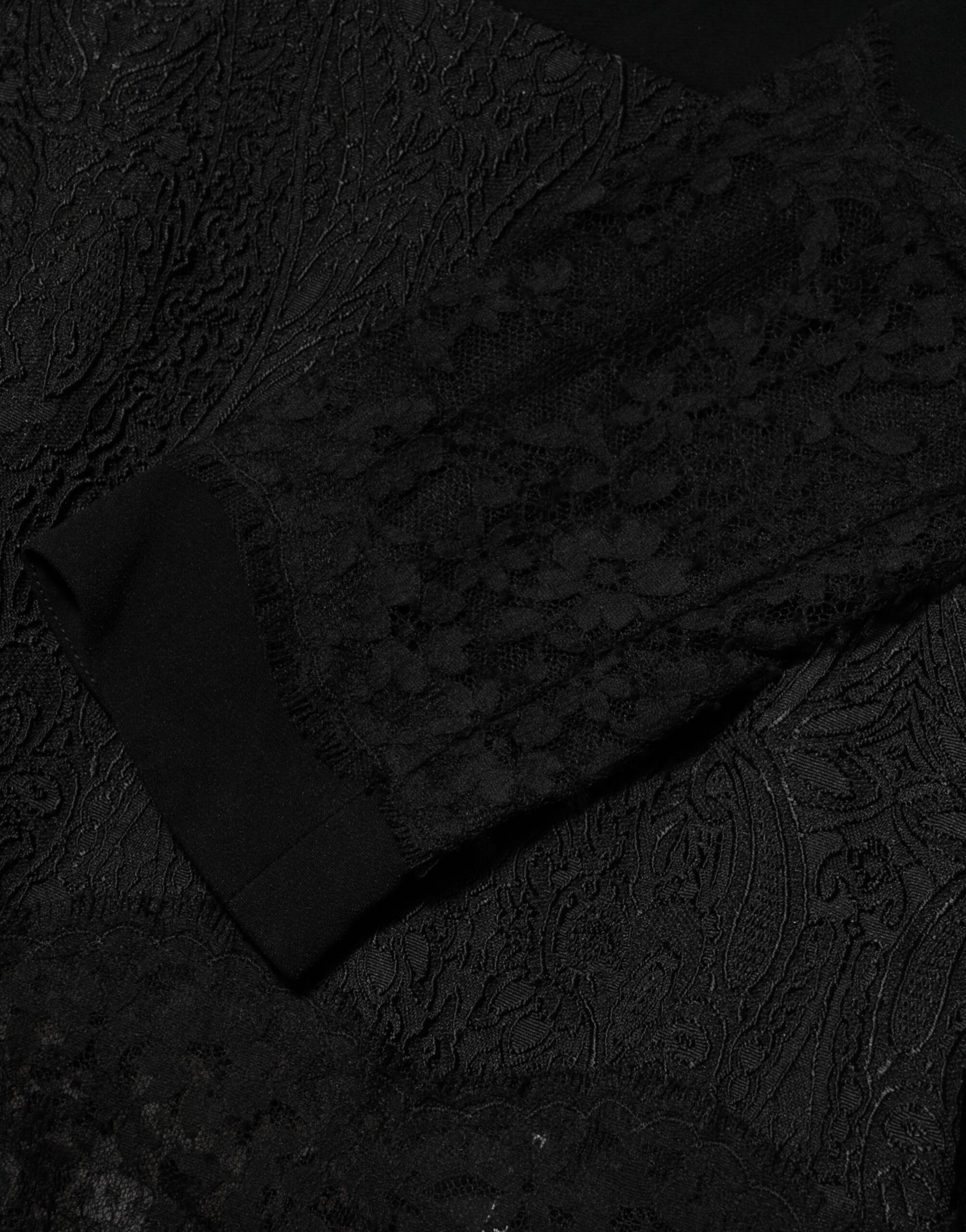 Black Floral Lace Trim Sheath A-line Dress-Dolce & Gabbana-LabelTerrace.com