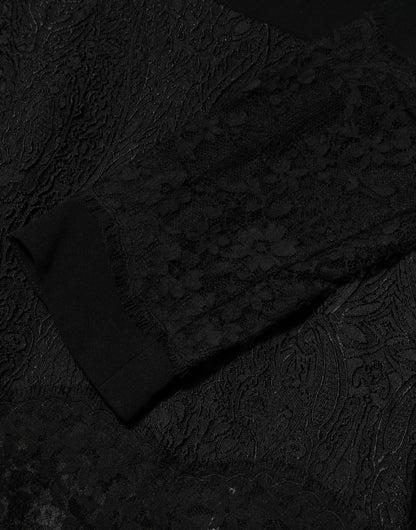 Black Floral Lace Trim Sheath A-line Dress-Dolce & Gabbana-LabelTerrace.com