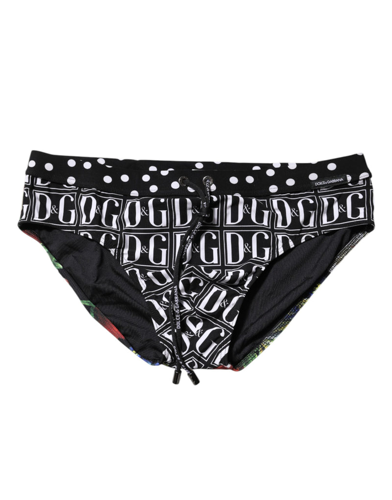 Black Floral Logo Beachwear Men Brief Swimwear-Dolce & Gabbana-LabelTerrace.com
