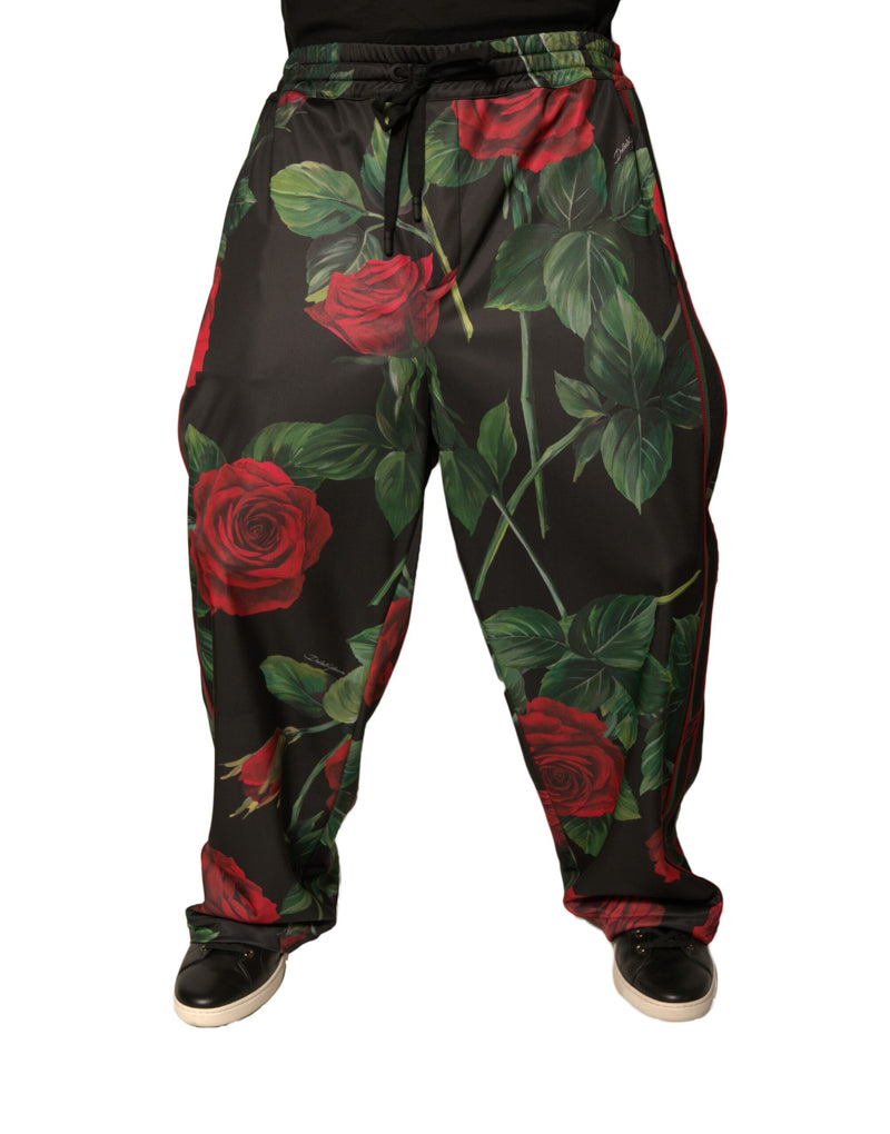 Black Floral Polyester Jogger Sweatpants Pants-Dolce & Gabbana-LabelTerrace.com