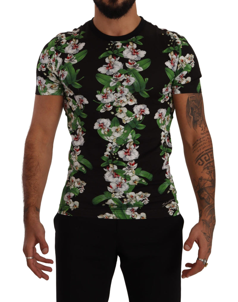 Black Floral Print Crewneck T-shirt-Dolce & Gabbana-LabelTerrace.com