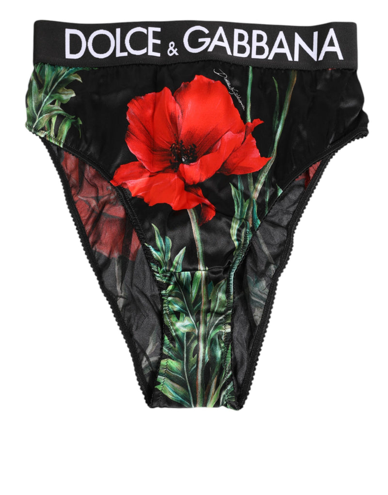 Black Floral Print High Waist Sheer Mesh Underwear-Dolce & Gabbana-LabelTerrace.com