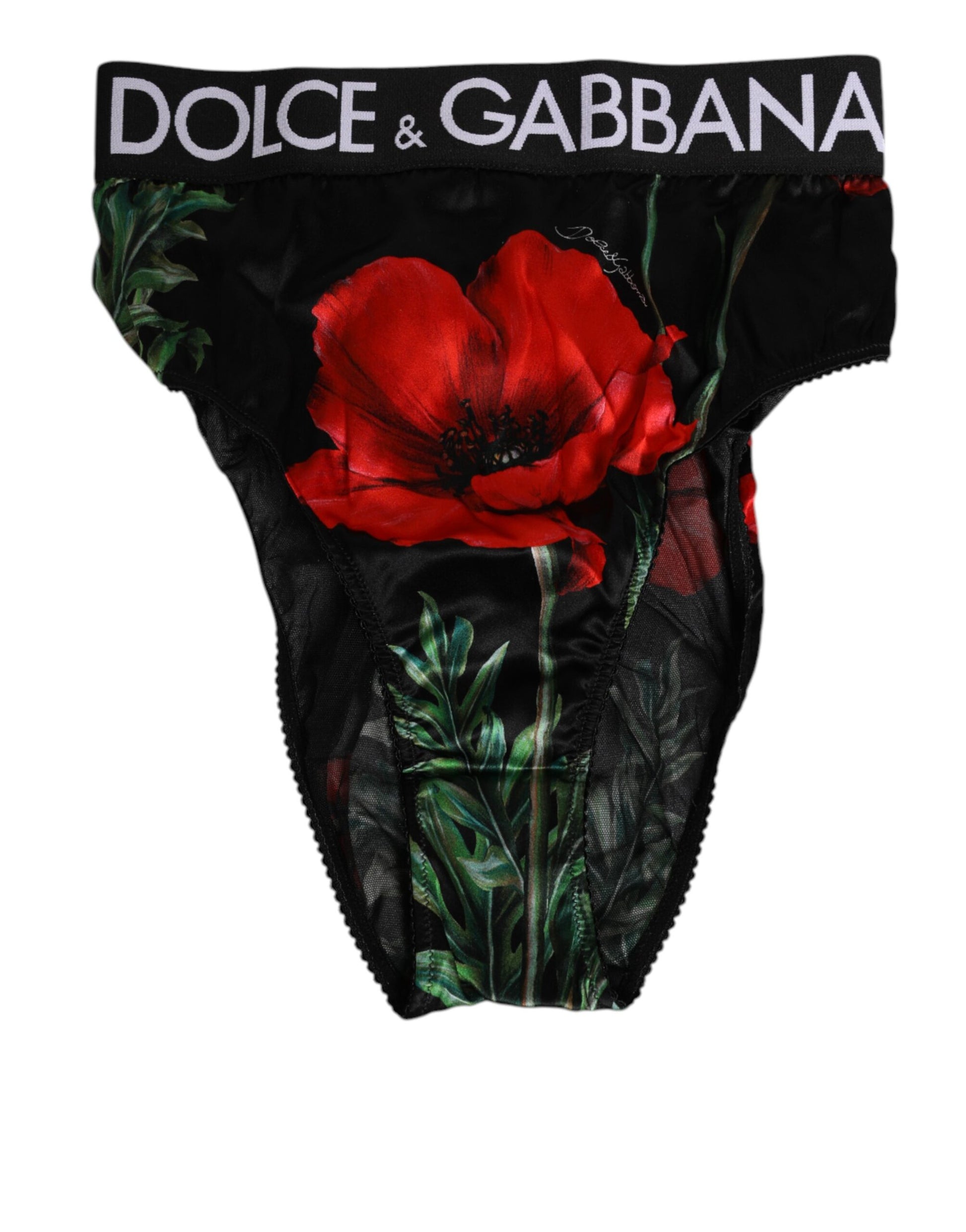 Black Floral Print High Waist Sheer Mesh Underwear-Dolce & Gabbana-LabelTerrace.com