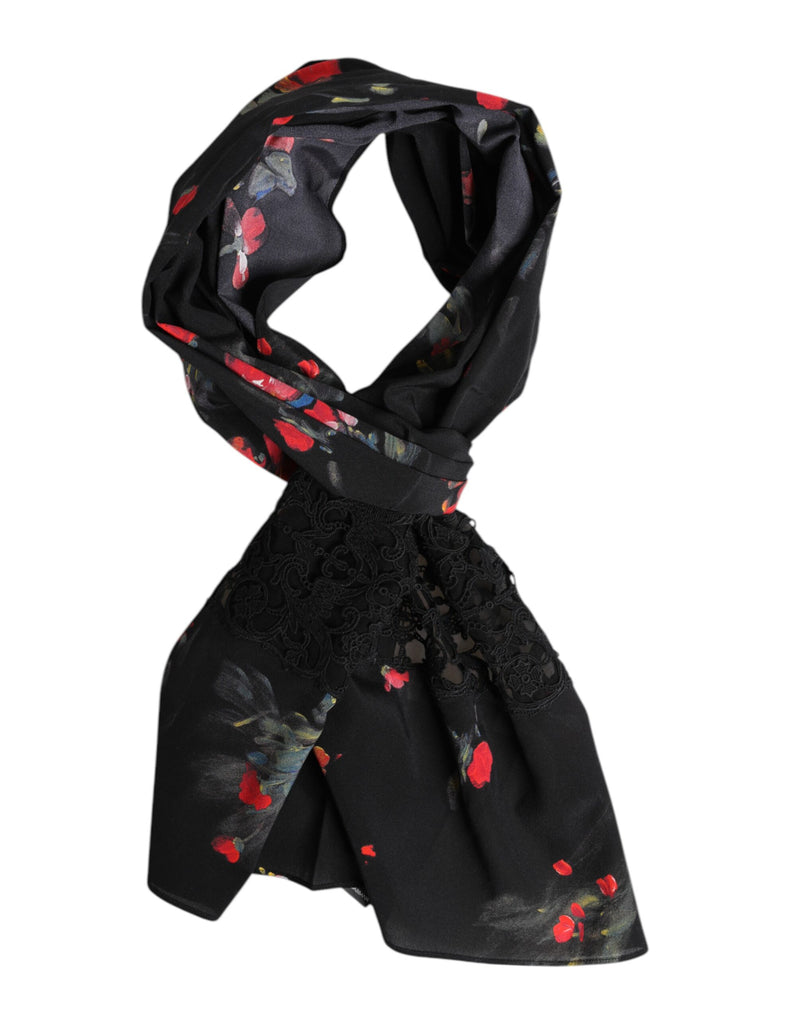 Black Floral Print Neck Warmer Wrap Scarf-Dolce & Gabbana-LabelTerrace.com