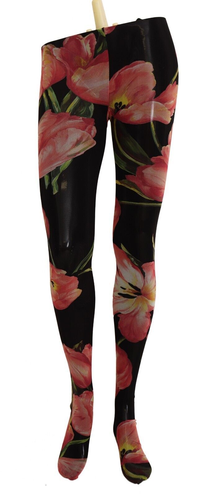Black Floral Print Nylon Tights Stockings-Dolce & Gabbana-LabelTerrace.com