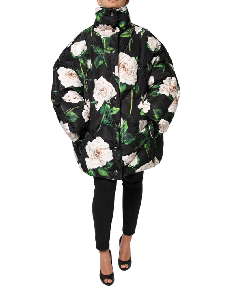 Black Floral Print Puffer Quilted Jacket-Dolce & Gabbana-LabelTerrace.com