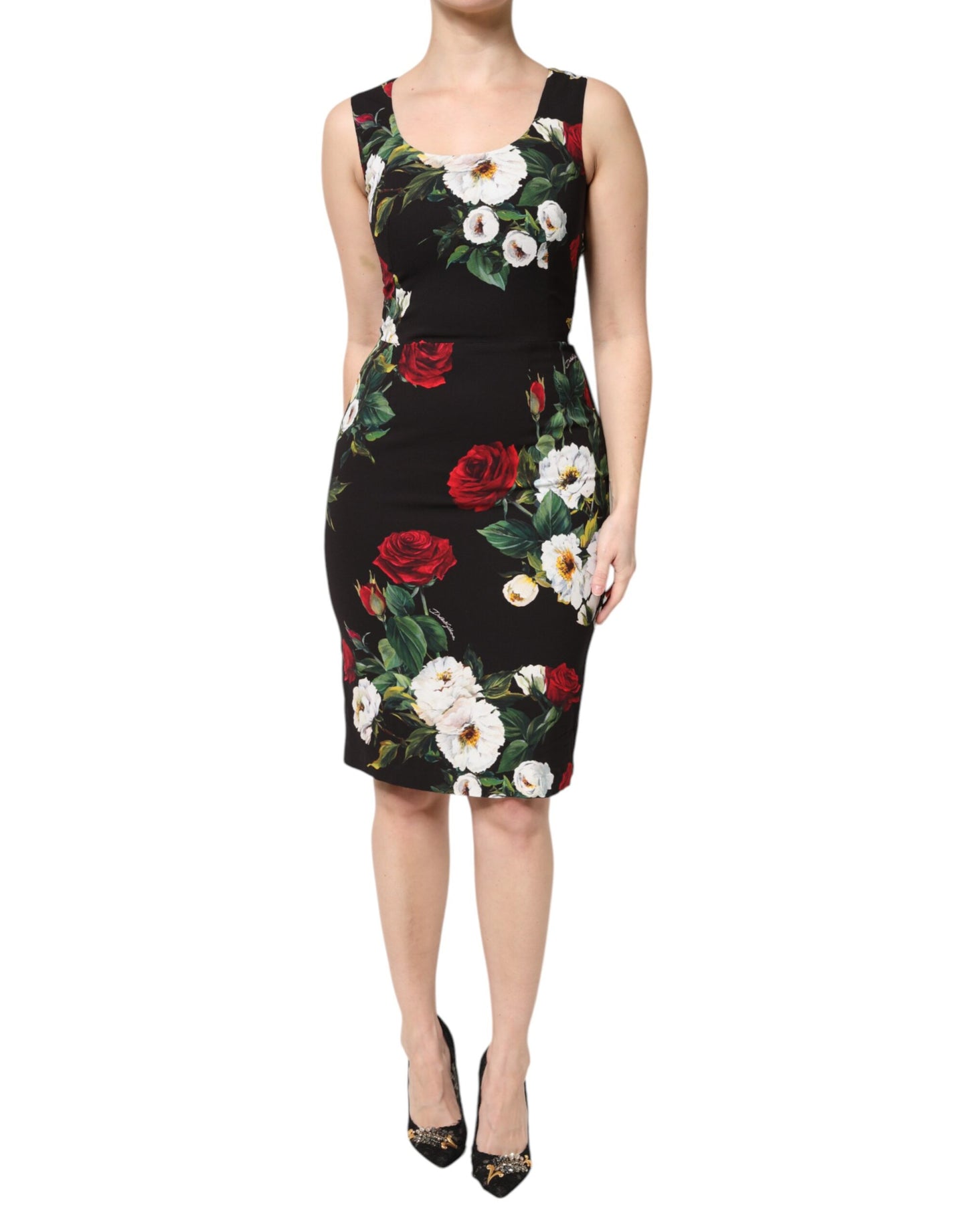 Black Floral Print Sleeveless Sheath Dress-Dolce & Gabbana-LabelTerrace.com