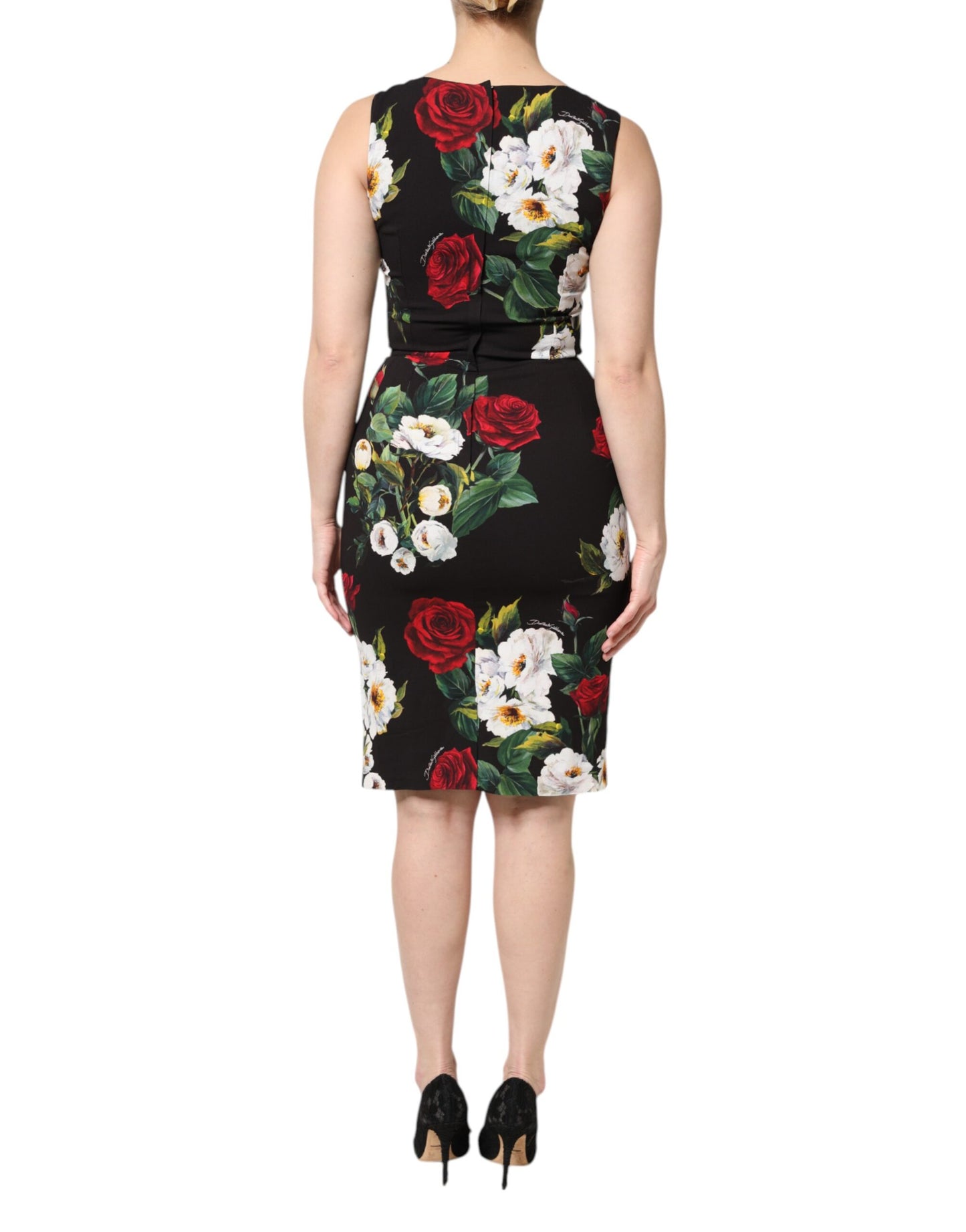 Black Floral Print Sleeveless Sheath Dress-Dolce & Gabbana-LabelTerrace.com