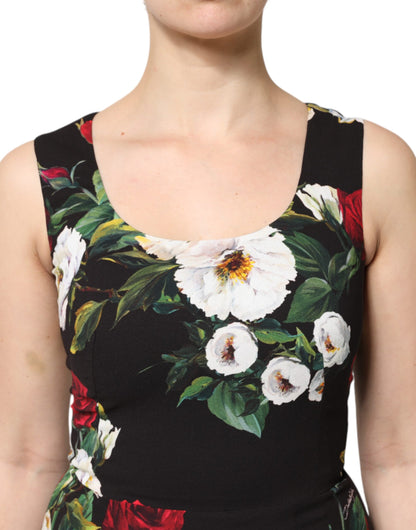 Black Floral Print Sleeveless Sheath Dress-Dolce & Gabbana-LabelTerrace.com