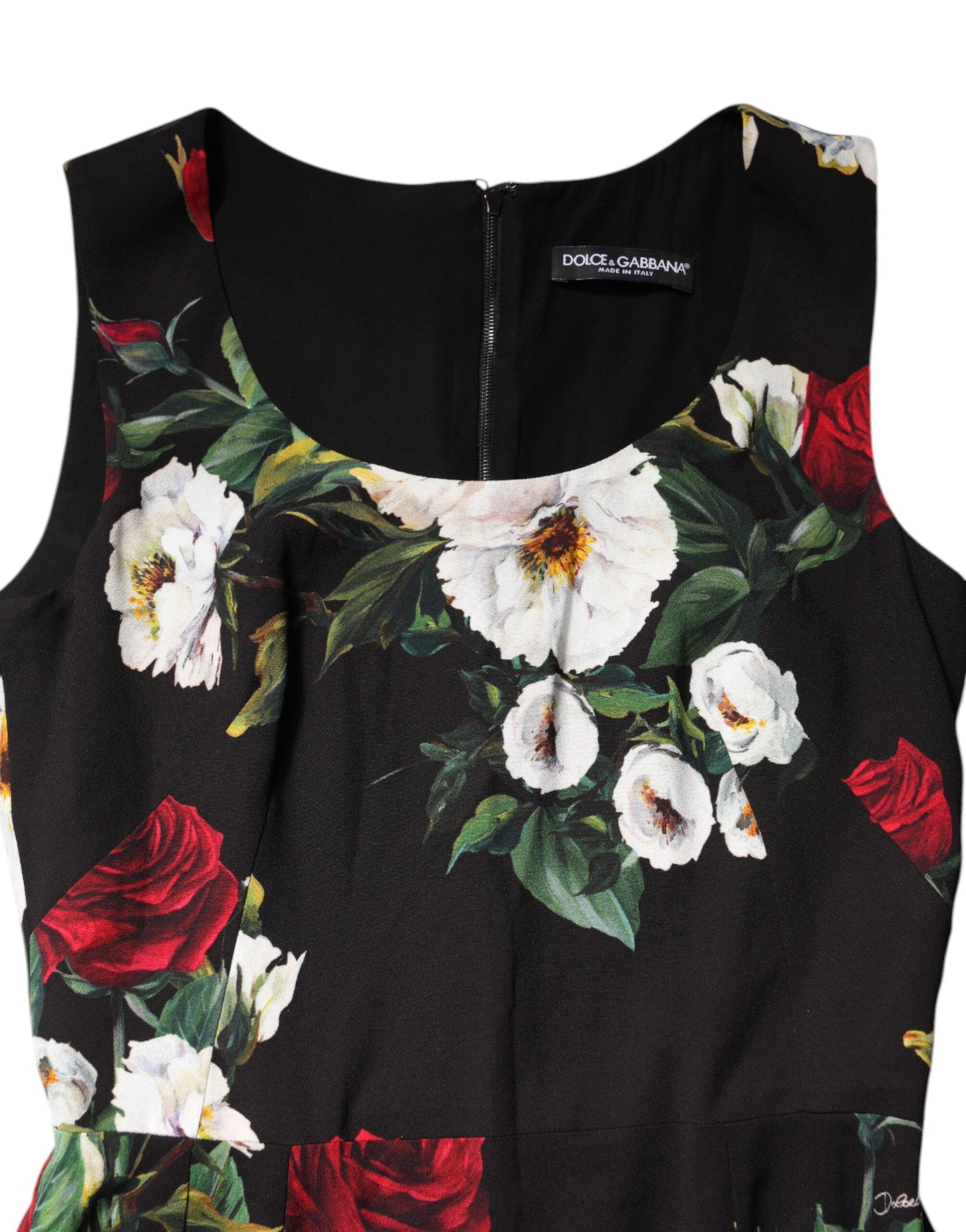 Black Floral Print Sleeveless Sheath Dress-Dolce & Gabbana-LabelTerrace.com