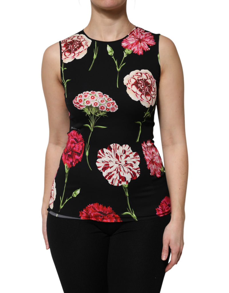 Black Floral Print Sleeveless Tank Blouse Top-Dolce & Gabbana-LabelTerrace.com