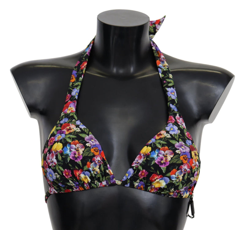Black Floral Print Swimsuit Beachwear Bikini Tops-Dolce & Gabbana-LabelTerrace.com