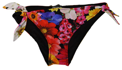 Black Floral Print Swimsuit Bikini Bottom Swimwear-Dolce & Gabbana-LabelTerrace.com