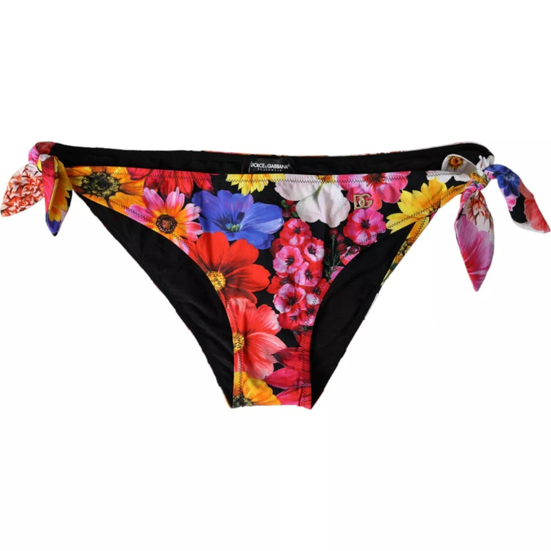 Black Floral Print Swimsuit Bikini Bottom Swimwear-Dolce & Gabbana-LabelTerrace.com