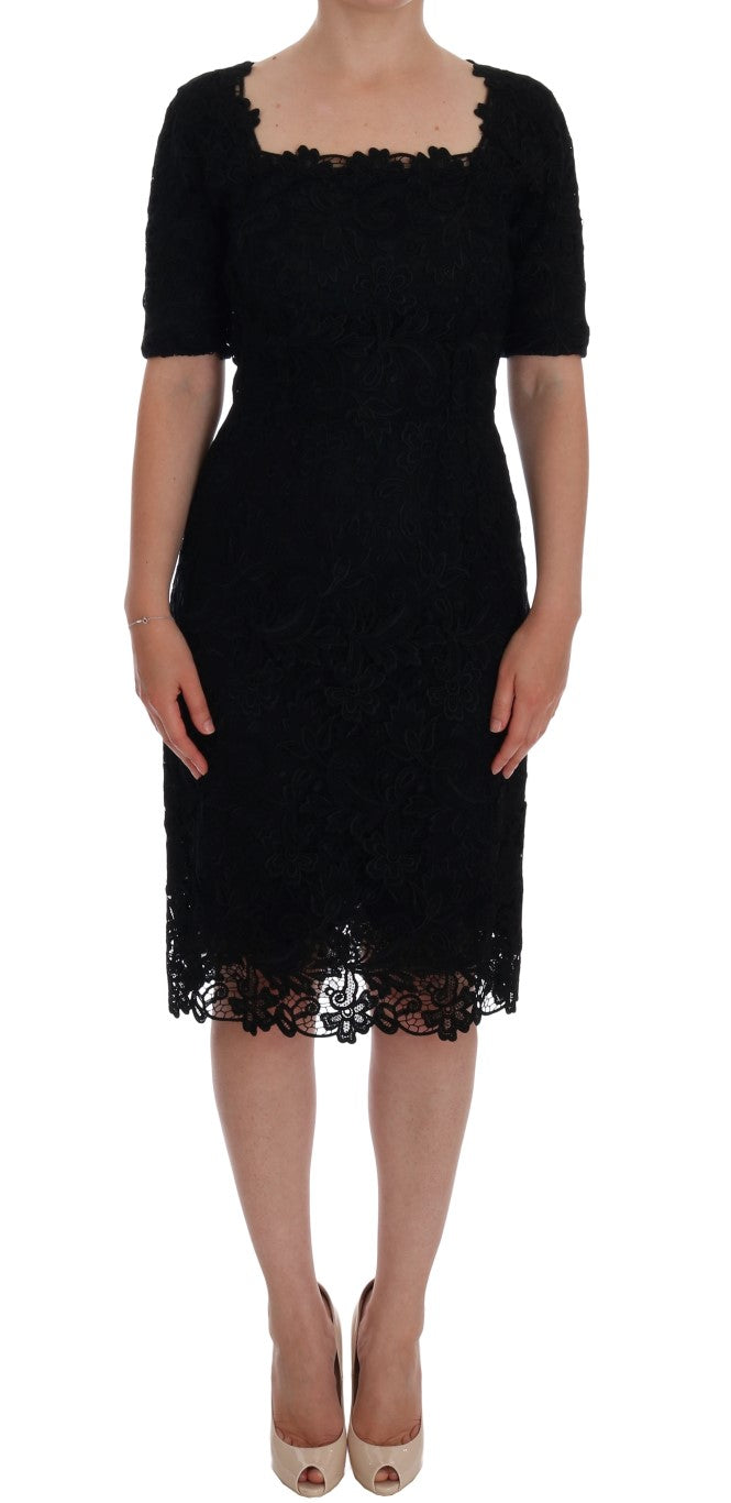 Black Floral Ricamo Sheath Dress-Dolce & Gabbana-LabelTerrace.com