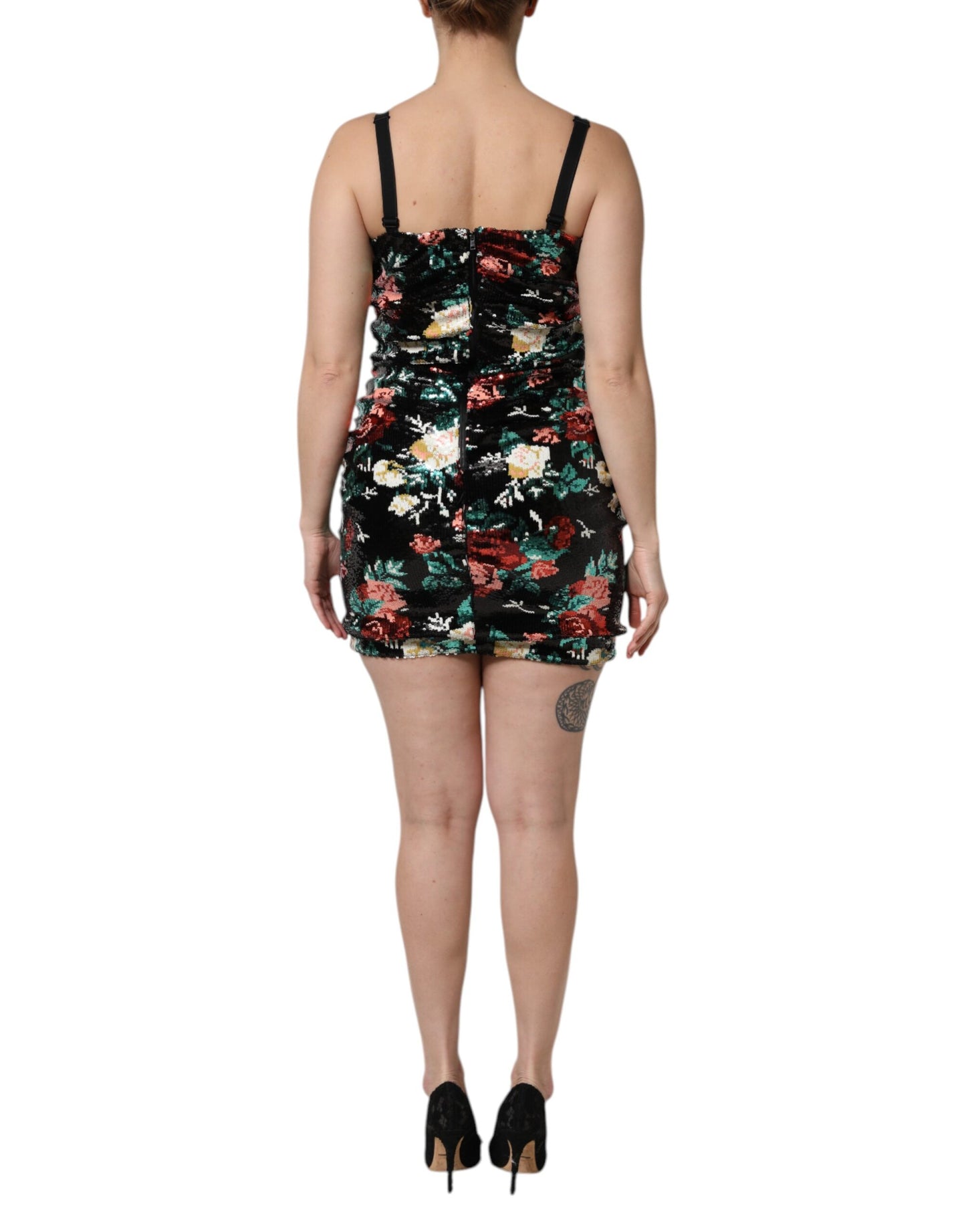 Black Floral Sequin Sleeveless Sheath Dress-Dolce & Gabbana-LabelTerrace.com