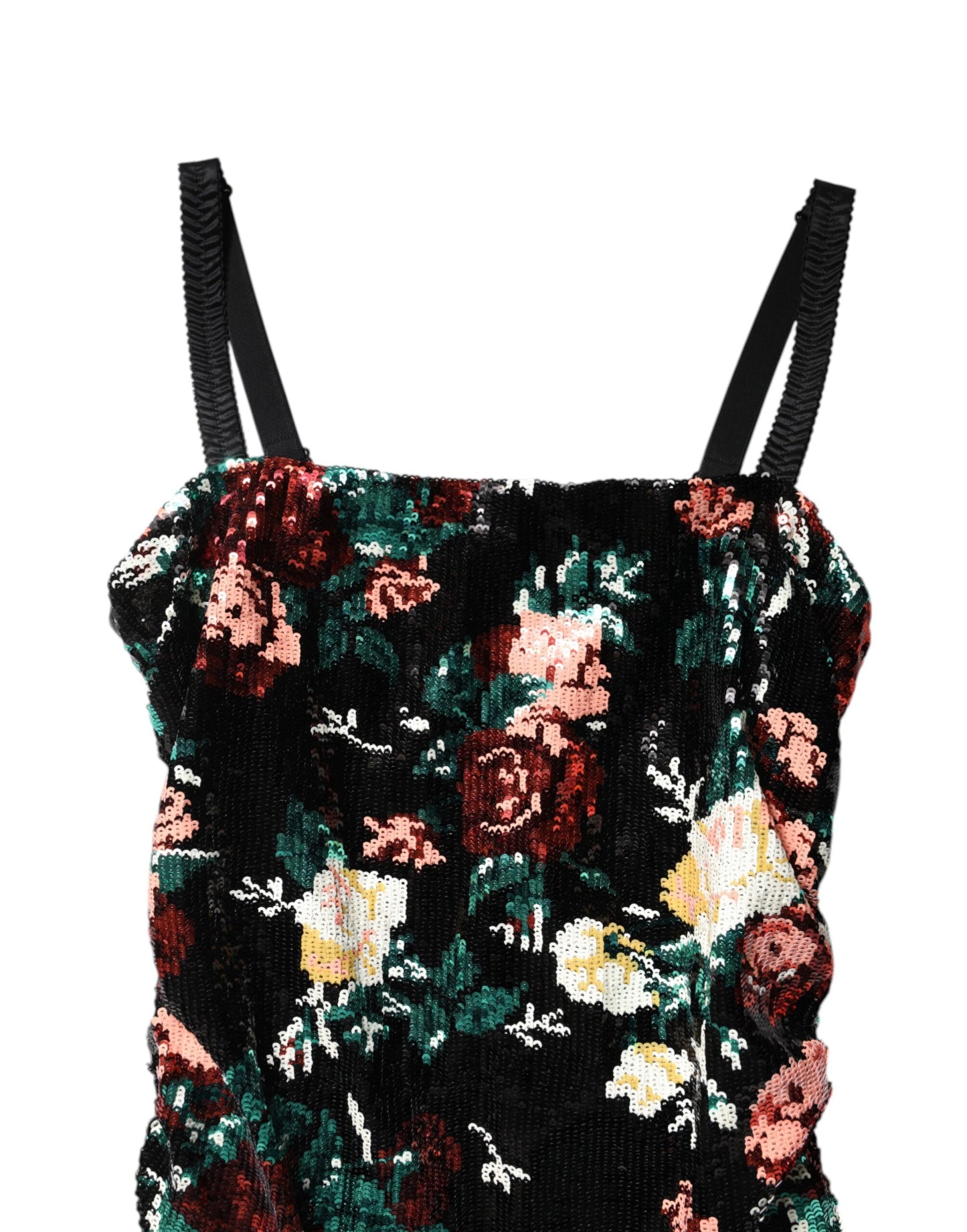 Black Floral Sequin Sleeveless Sheath Dress-Dolce & Gabbana-LabelTerrace.com