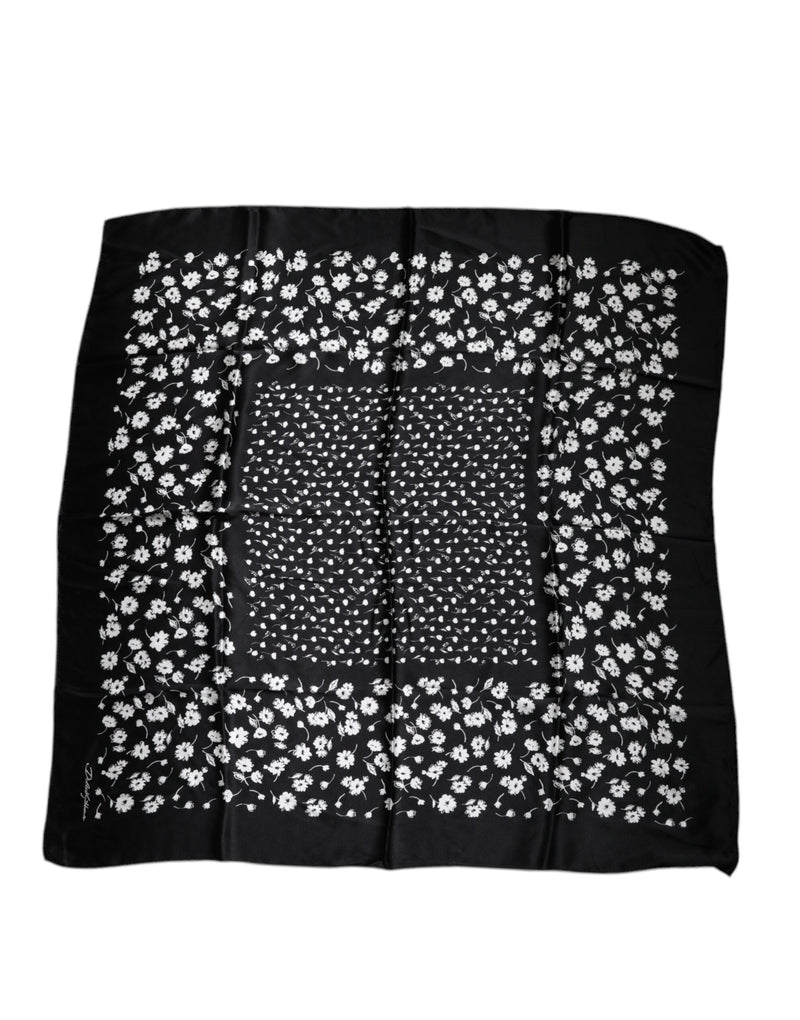 Black Floral Silk Square Wrap Shawl Scarf-Dolce & Gabbana-LabelTerrace.com
