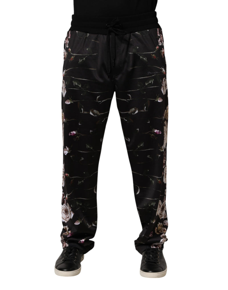Black Floral Straight-Leg Chino Trouser Pants