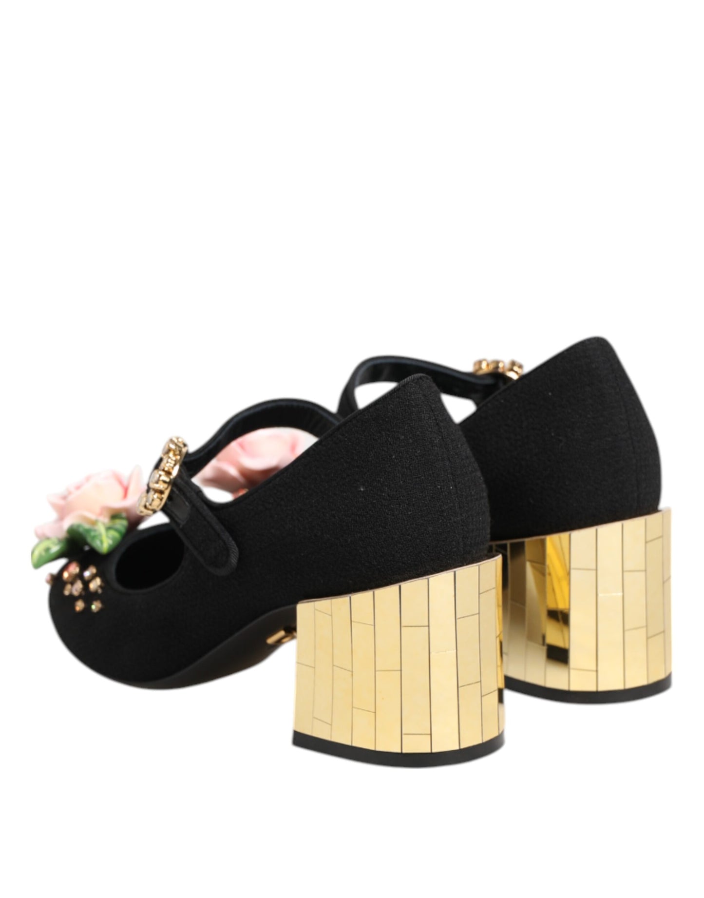 Black Flower Crystal Embellished Mary Jane Shoes-Dolce & Gabbana-LabelTerrace.com