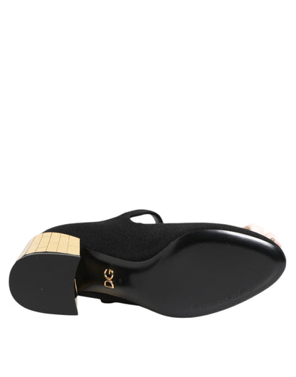 Black Flower Crystal Embellished Mary Jane Shoes-Dolce & Gabbana-LabelTerrace.com