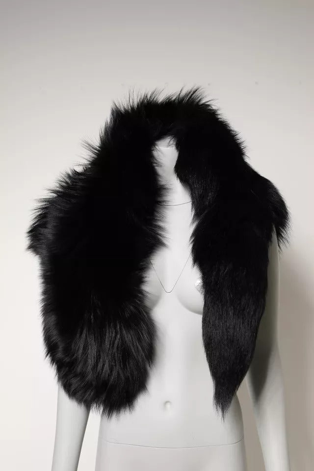 Black Fox Fur Neck Wrap Warmer Winter Scarf-Dolce & Gabbana-LabelTerrace.com