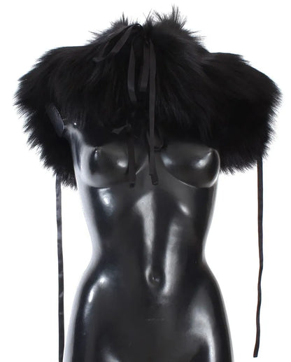 Black Fox Fur Shoulder Wrap Cover Collar Scarf-Dolce & Gabbana-LabelTerrace.com